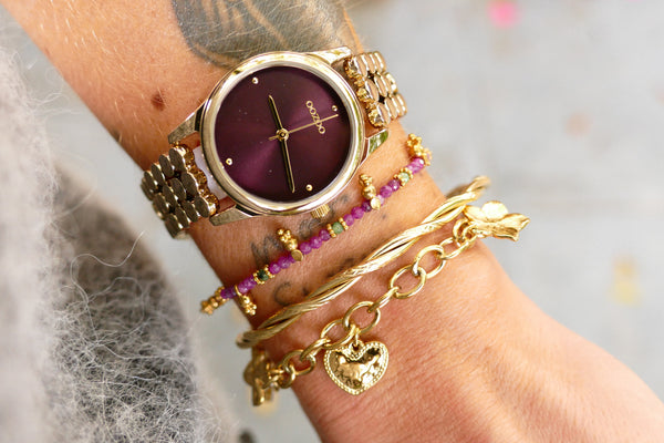goudkleurig oozoo horloge met bordeaux wijzerplaat