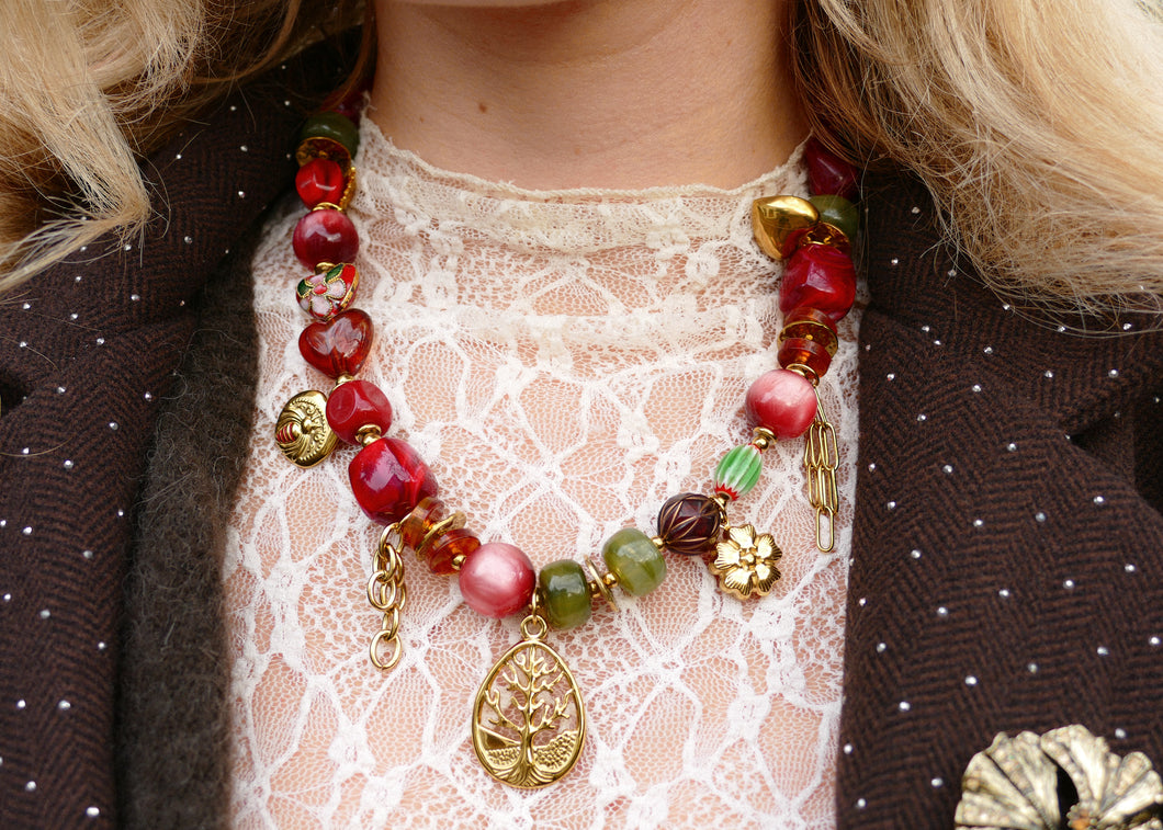 statement kralen collier met grote bedels | stainless steel