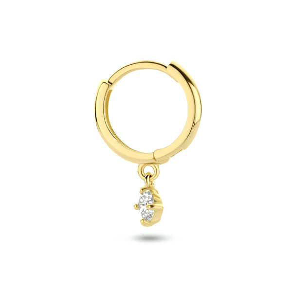 geel gouden klap oorring met witte zirkonia hanger 14 krt geel goud 11 mm | per stuk