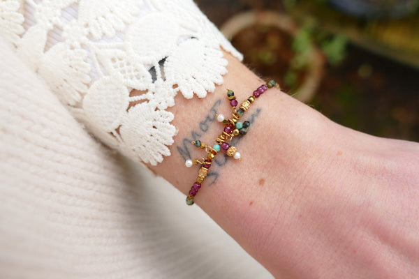 armband van mineralen met verguld goud | stainless steel