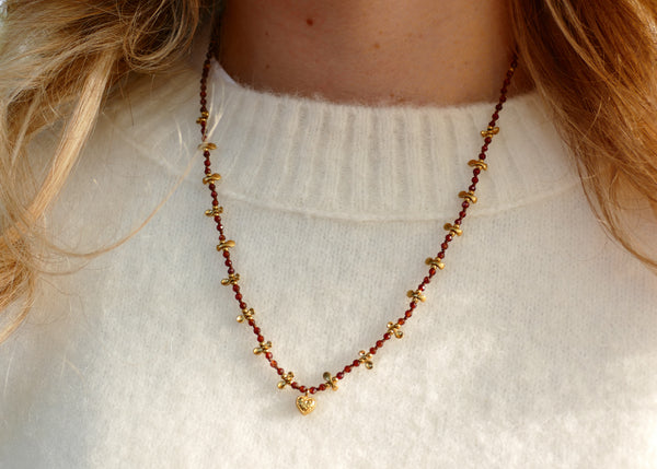 collier met bruine mineralen en stainless steel