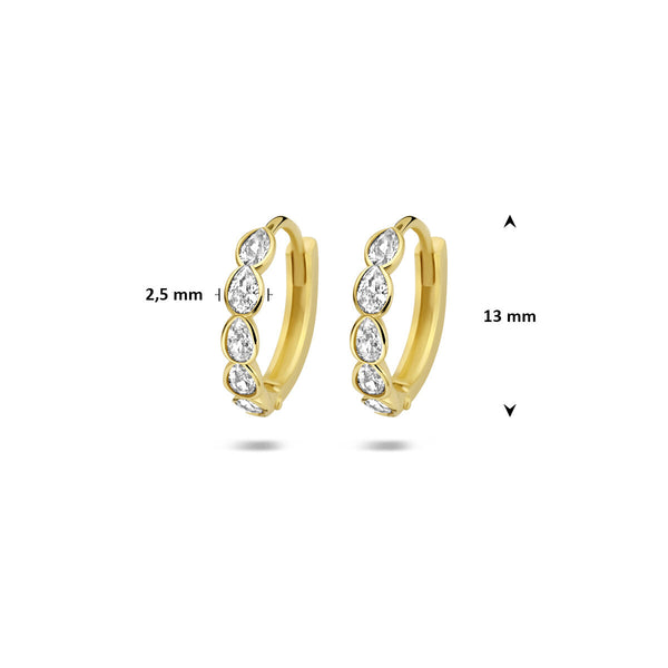 geel gouden oorringen met ovale zirkoniastenen 13 mm