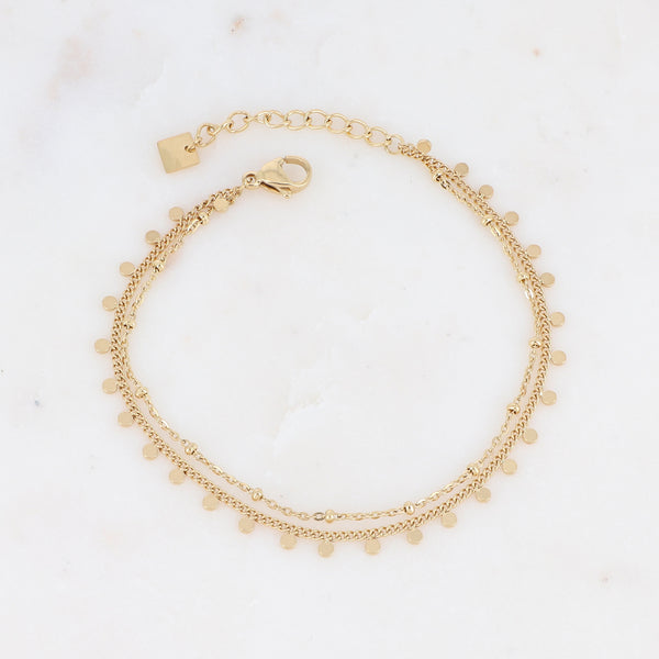 dubbel fijn armbandje met muntjes en bolletjes stainless steel