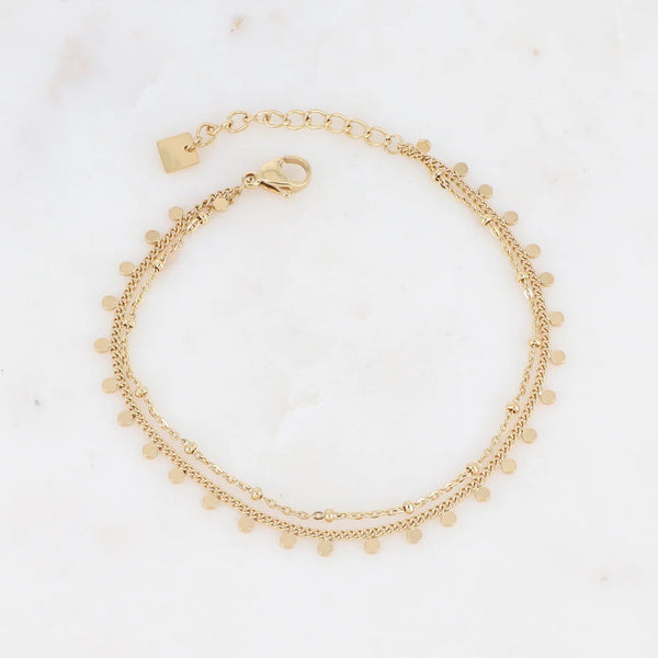 goudkleurige dubbele armband met muntjes van stainless steel