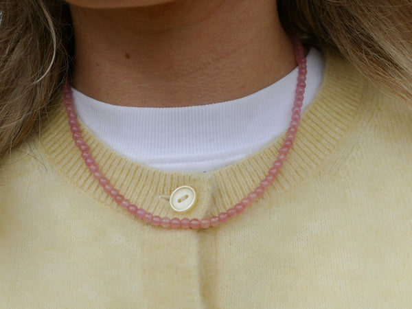 handgemaakt snoep roze mineralen collier met groot slot