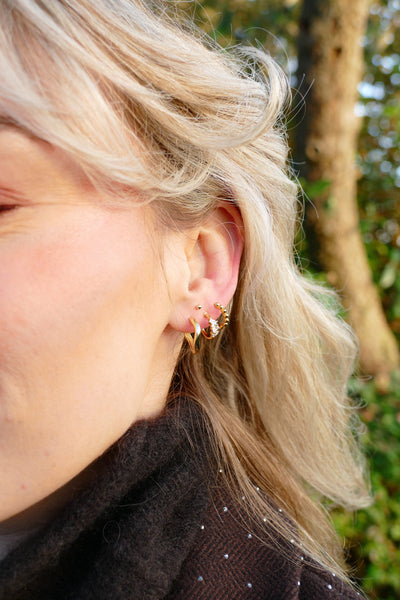 oorringen met transparante baguette geslepen stenen | echt zilver + laagje goud