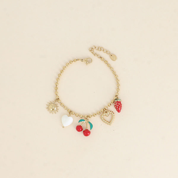 goudkleurige armband met bedels 🍒 stainless steel