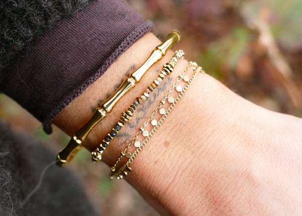 mineralen in bruin tinten armband met goudkleurige stainless steel