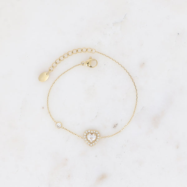 fijn goudkleurig armbandje met zirkonia hartje | stainless steel