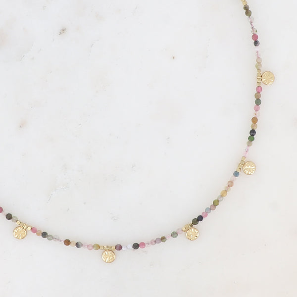 fijn collier van toermalijn mineralen met accenten van stainless steel
