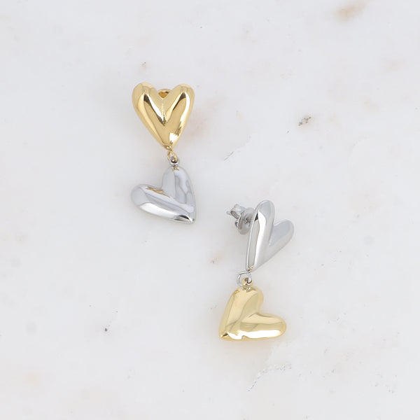 zilver / goudkleurige hart oorknoppen van stainless steel
