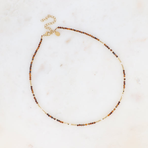 collier met bruine mineralen en stainless steel