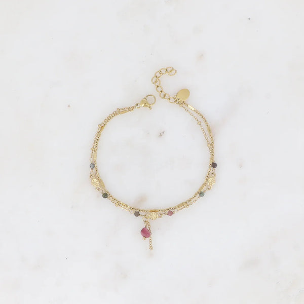 dubbel armbandje met roze mineralen | stainless steel