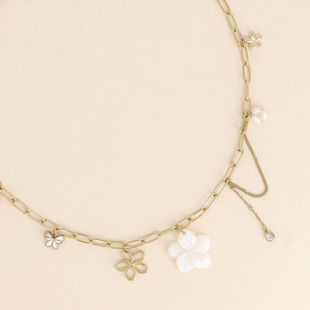 goudkleurig schakel collier met bedels  🌙 ✨ stainless steel