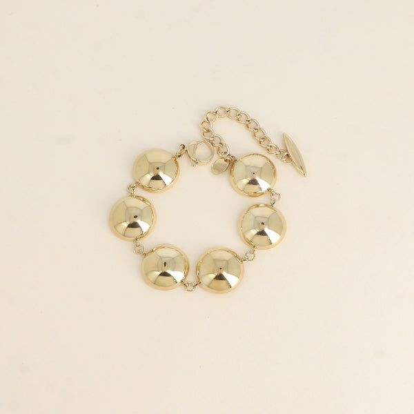 goudkleurige platte grote bolletjes armband van stainless steel