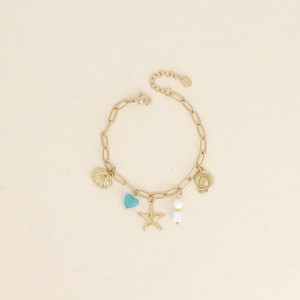 goudkleurige armband met bedels 🐚 stainless steel