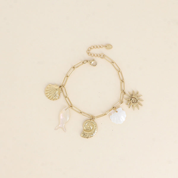 goudkleurige armband met bedels 🐚 stainless steel