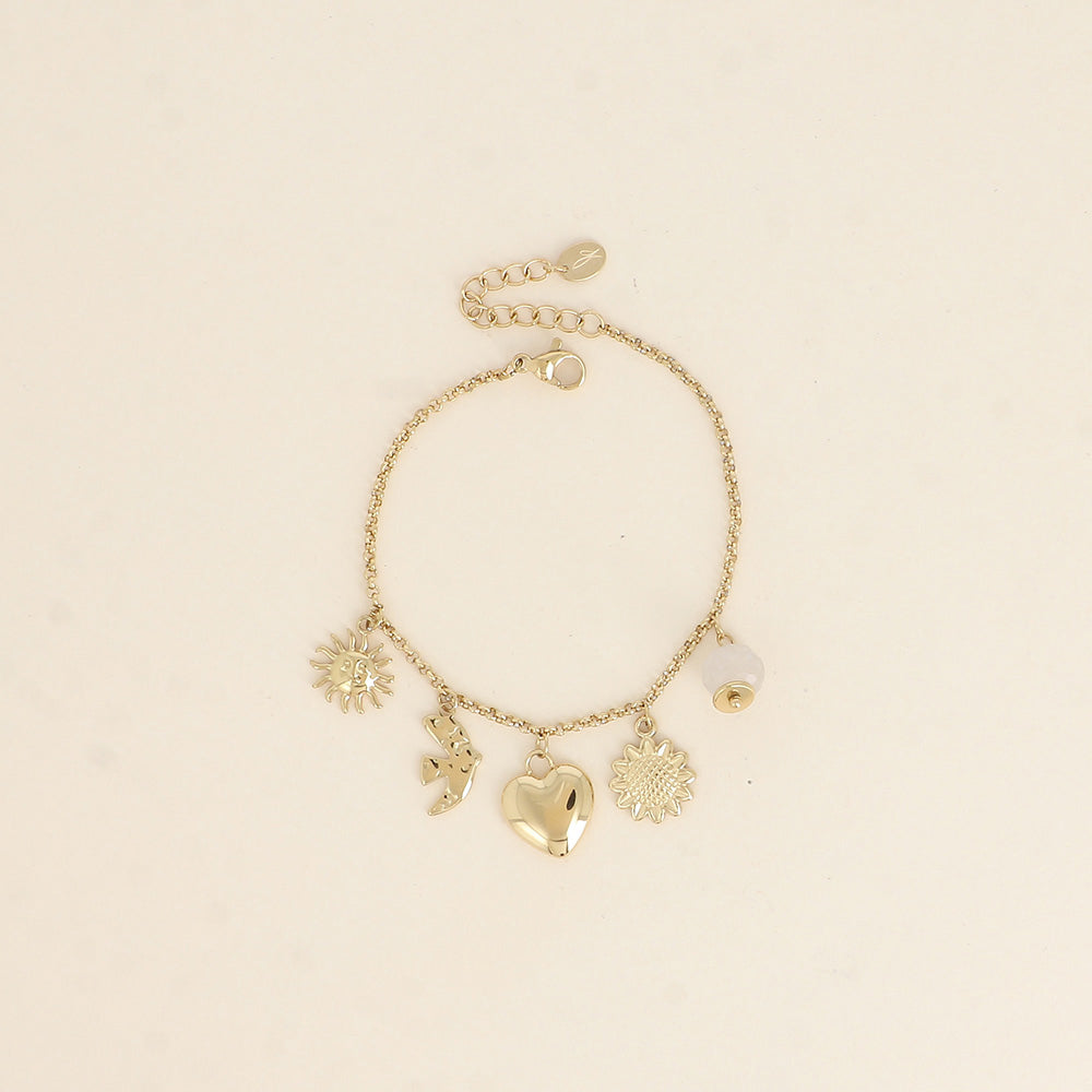 goudkleurige armband met bedels 🐚 stainless steel