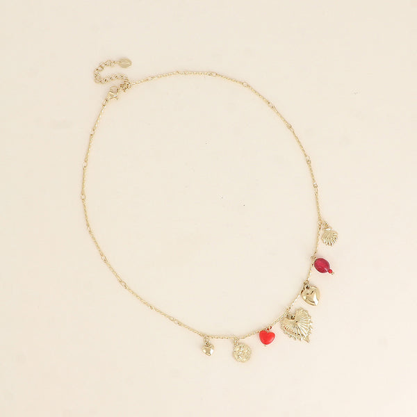 goudkleurig schakel collier met bedels stainless steel