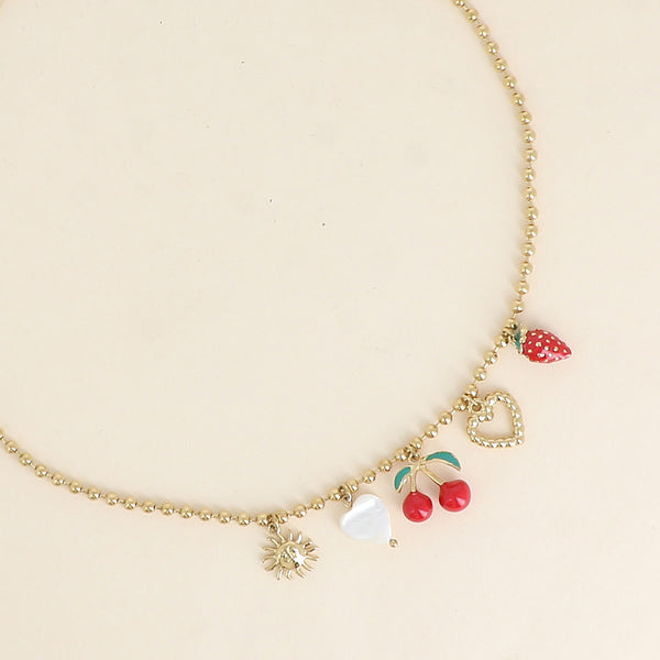 goudkleurig schakel collier met bedels stainless steel