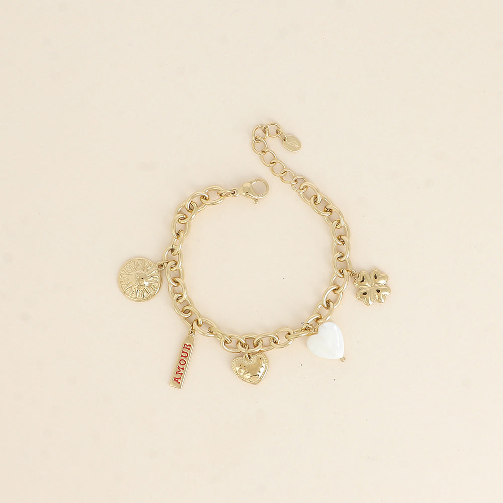 goudkleurige armband met bedels 🐚 stainless steel
