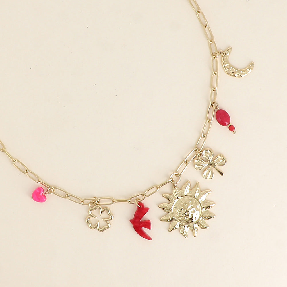 goudkleurig schakel collier met bedels 🕊 stainless steel