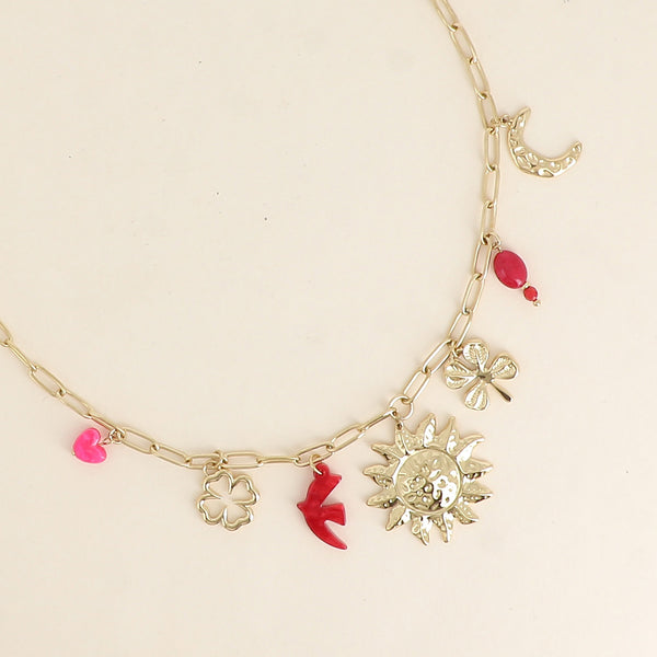 goudkleurig schakel collier met bedels 🕊 stainless steel