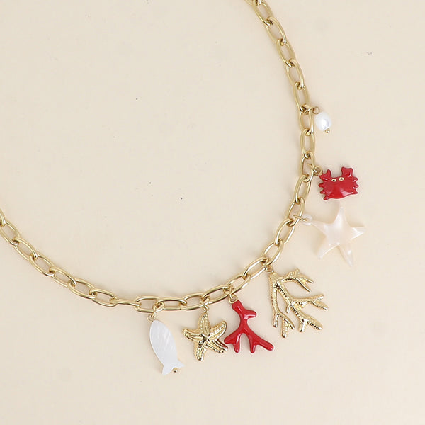 goudkleurig schakel collier met bedels stainless steel