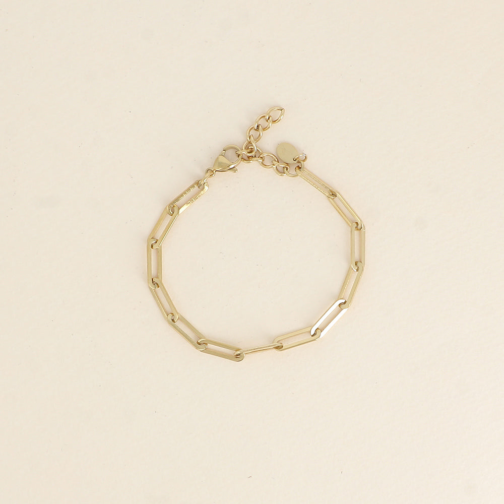 goudkleurige schakelarmband van paperclip schakels | stainless steel