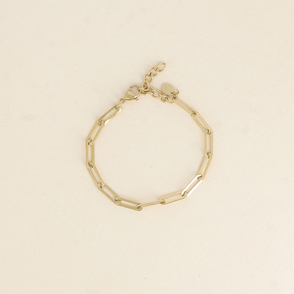 goudkleurige schakelarmband van paperclip schakels | stainless steel