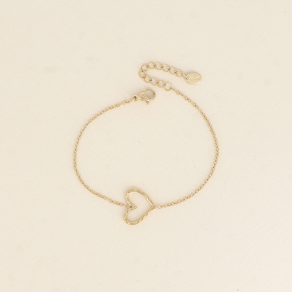 goudkleurige fijn armbandje met groot open hart | stainless steel