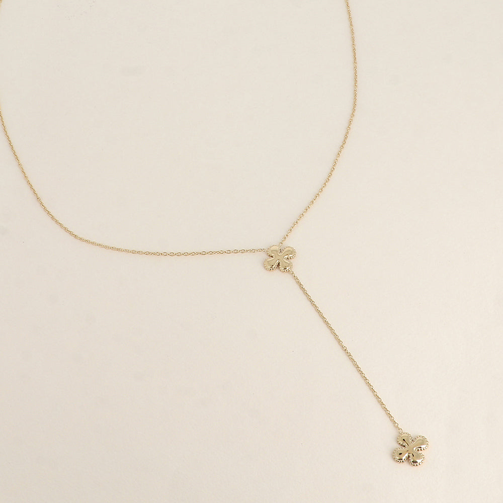 fijn goudkleurig Y collier met klavertje vier 🍀 stainless steel