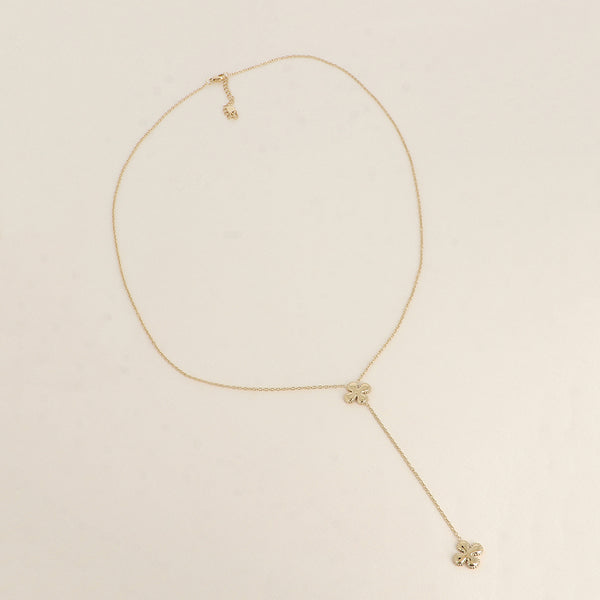 fijn goudkleurig Y collier met klavertje vier 🍀 stainless steel