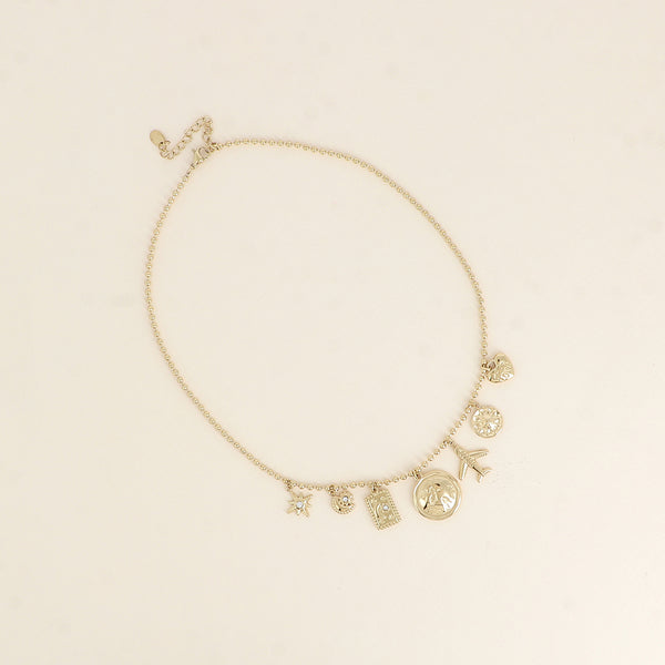 goudkleurige collier stainless steel met reis bedels