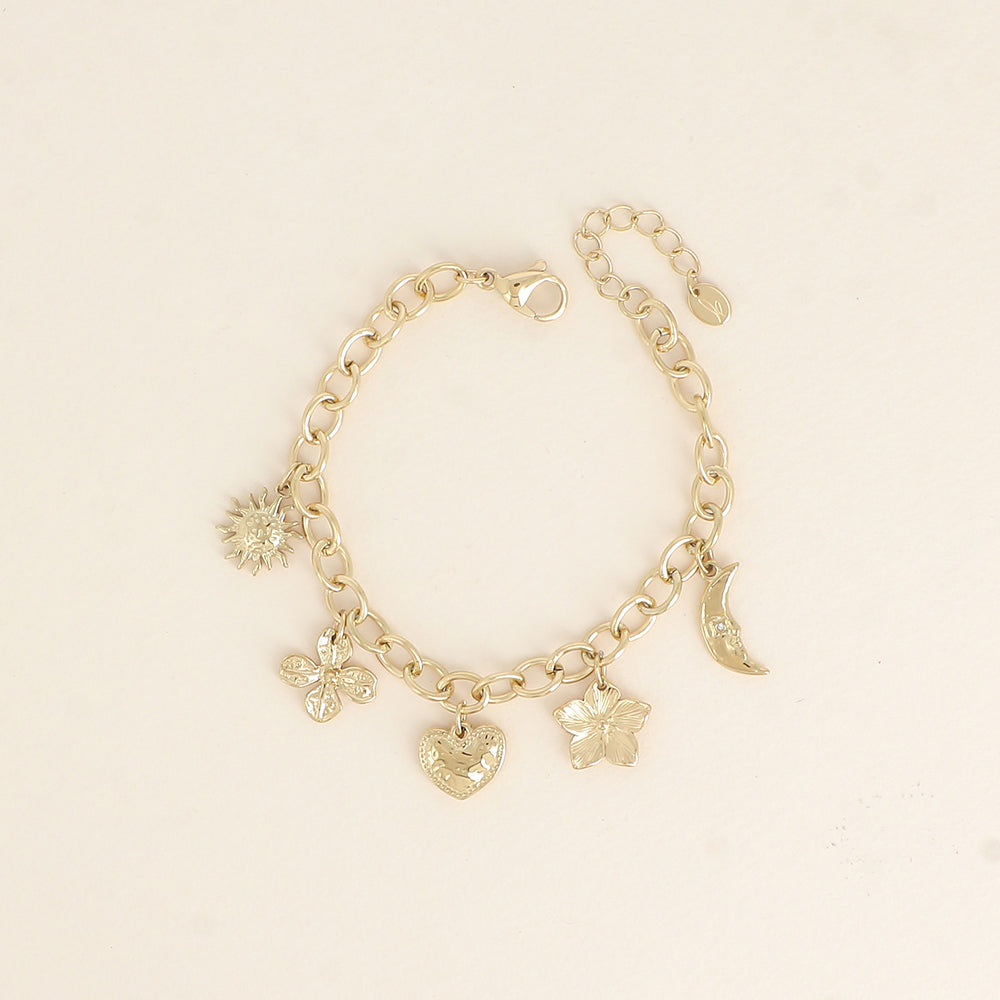 goudkleurige gekleurde en gouden bedels armband l stainless steel