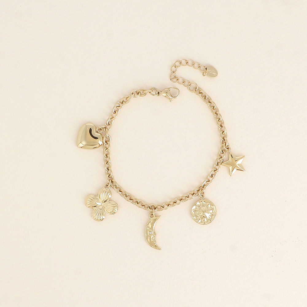 goudkleurige schakel armband met grote bedels | stainless steel