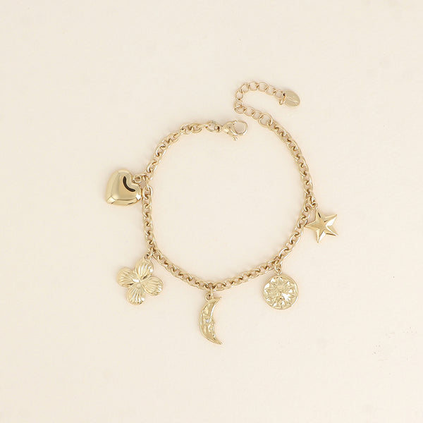 goudkleurige schakel armband met grote bedels | stainless steel
