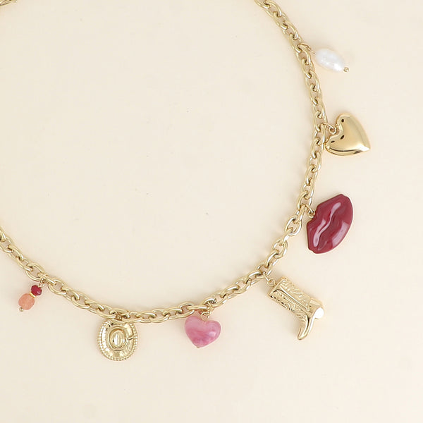 goudkleurig schakel collier met statement bedels 💗 | stainless steel