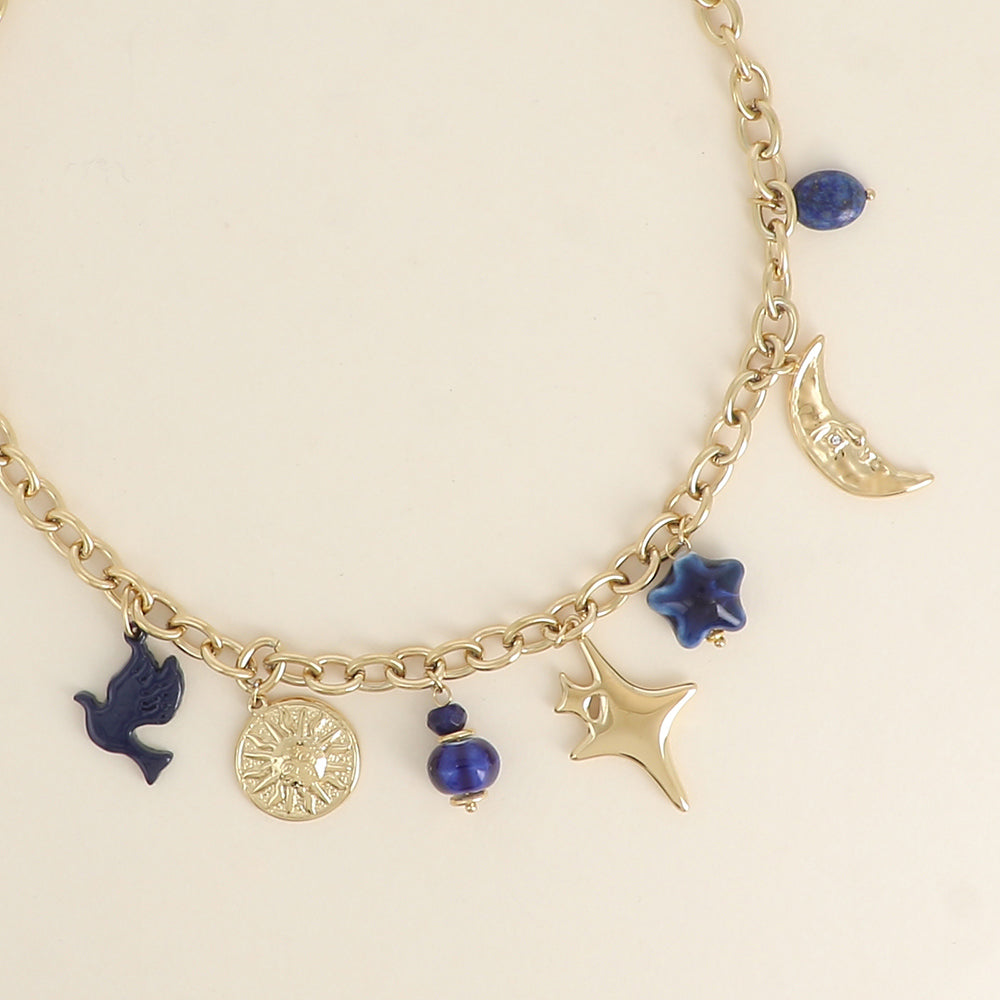 goudkleurig schakel collier met statement bedels 💗 | stainless steel