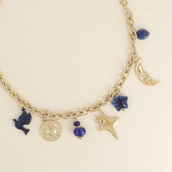 goudkleurig schakel collier met statement bedels 💗 | stainless steel