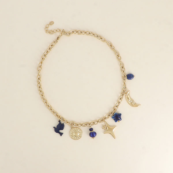 goudkleurig schakel collier met statement bedels 💗 | stainless steel