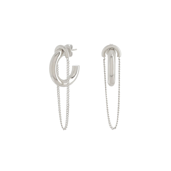 gladde zilverkleurige brede oorringen met kettinkje 20 mm | stainless steel