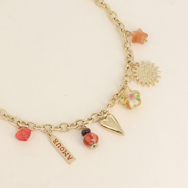 goudkleurig schakel collier met statement bedels 💗 | stainless steel