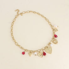 Afbeelding in Gallery-weergave laden, goudkleurig schakel collier met rode bedels stainless steel
