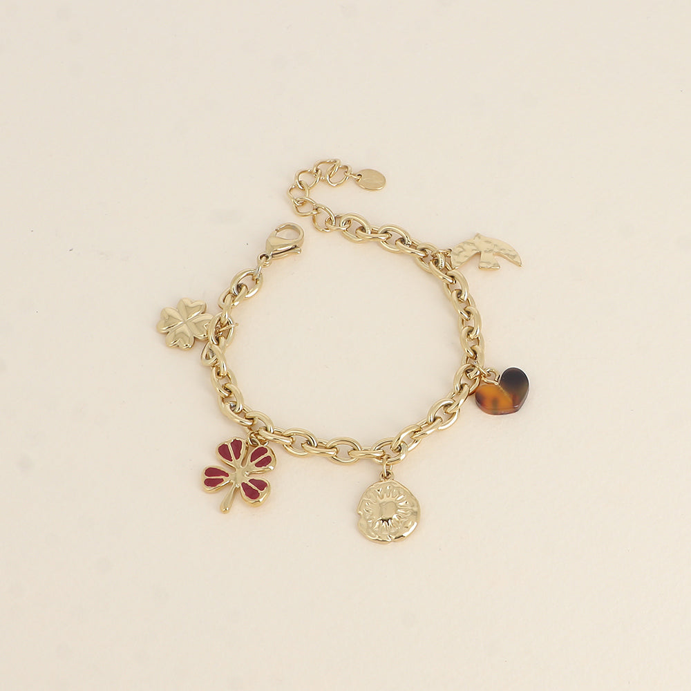 goudkleurige gekleurde en gouden bedels armband l stainless steel