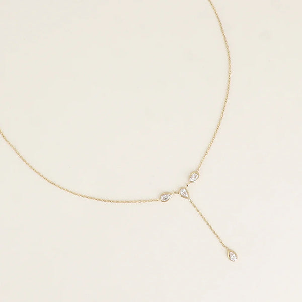 fijn goudkleurig Y collier met gekleurde stenen van stainless steel