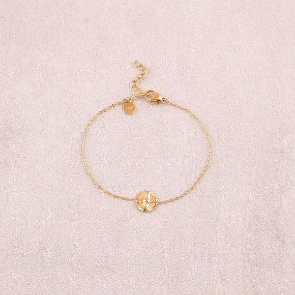 goudkleurige armband met bloem muntje | stainless steel