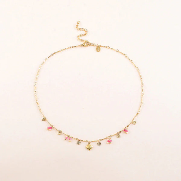 fijn collier met hartje en roze accenten | stainless steel