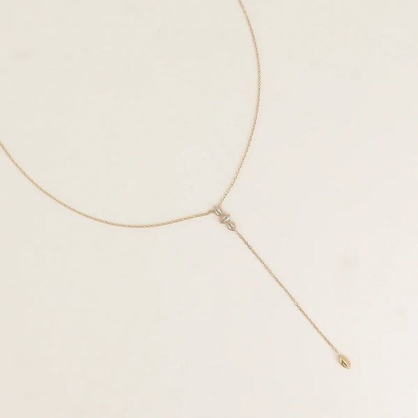 fijn goudkleurig Y collier met transparante stenen van stainless steel