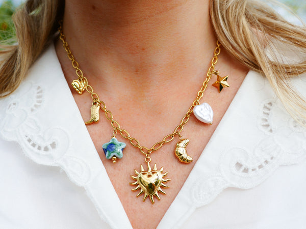 goudkleurig schakel collier met bedels  🌙 ✨ stainless steel
